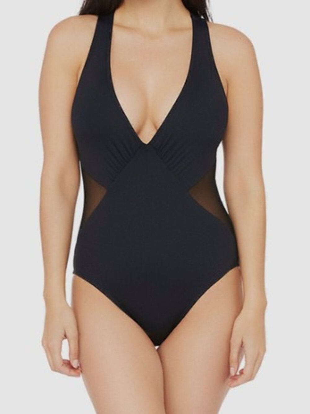 La Blanca Black Mesh Strappy-Back One-Piece Swimsuit Size 10 NST